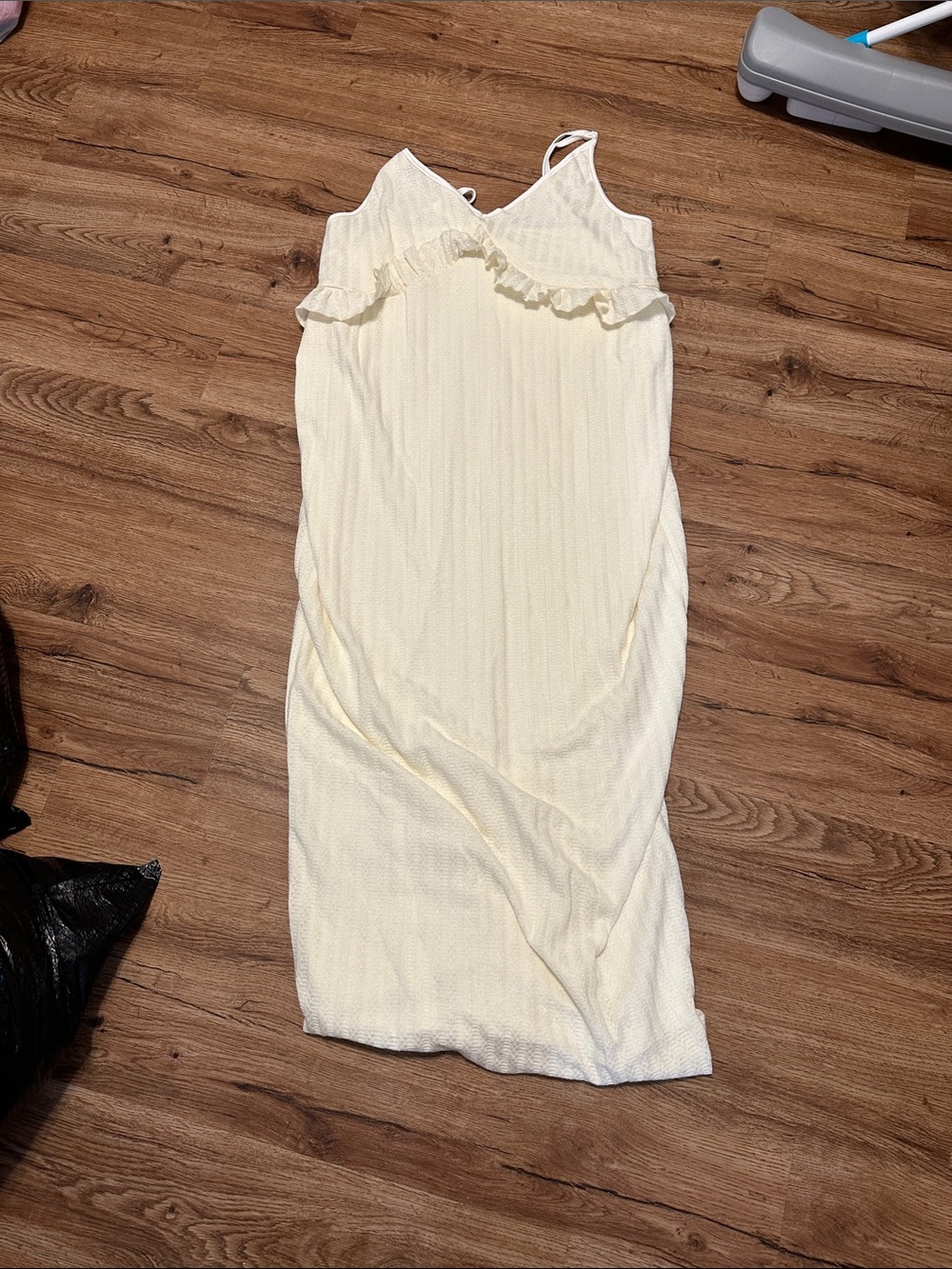 SHEIN Cream Ruffle-Trim Maxi Dress